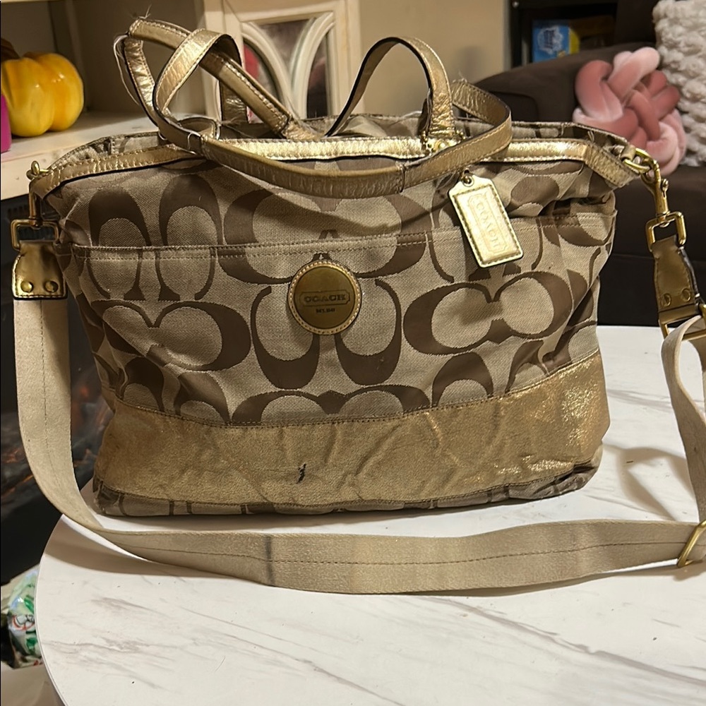 Coach Brown and Gold Diaper Bag